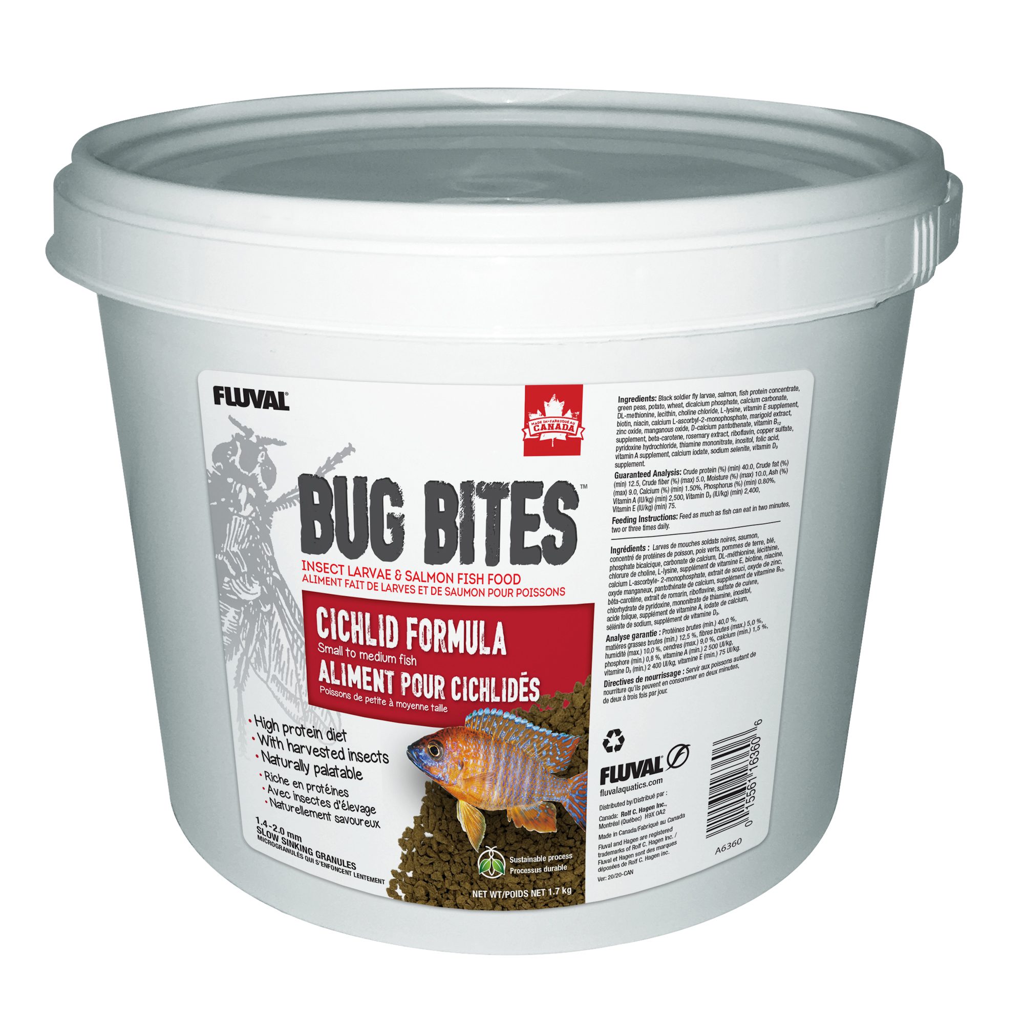Fluval Bug Bites Cichlid Formula - Small to Medium Fish - 1.4-2.0 mm granules - 1.7 kg (3.7 lbs)