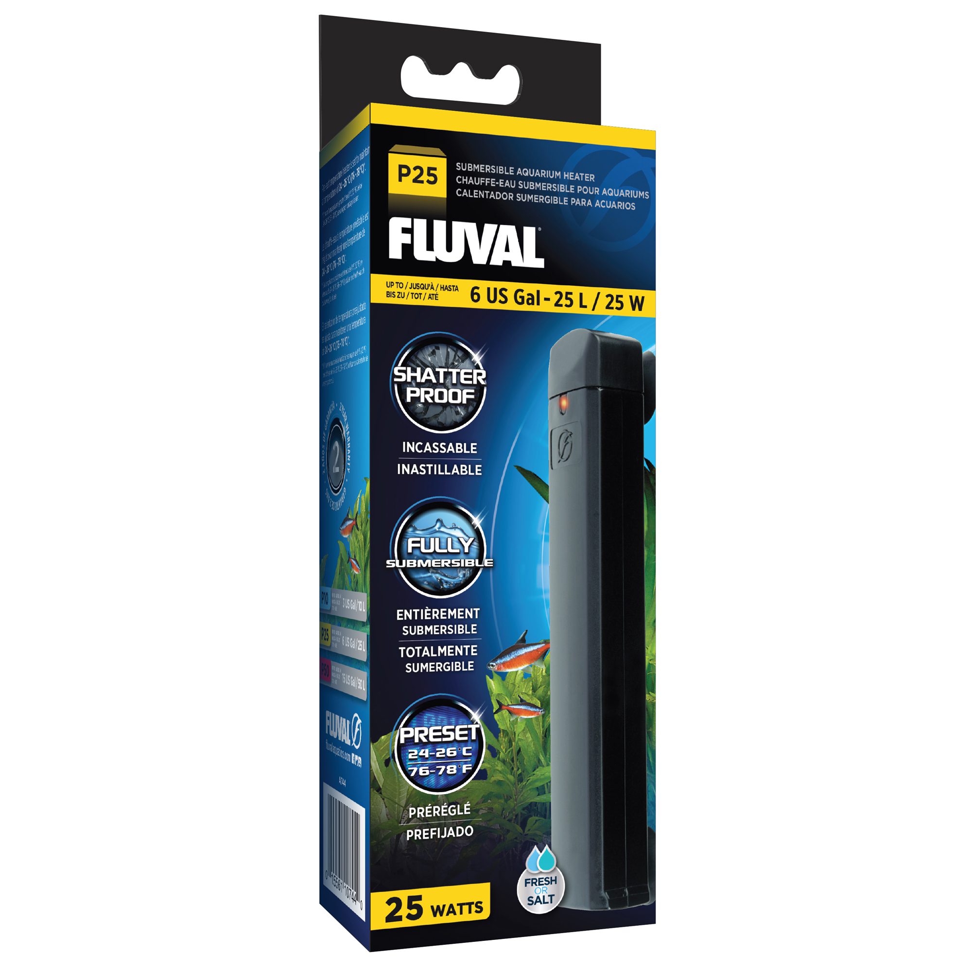 Chauffe-eau submersible P25 Fluval pour aquariums, 25 W